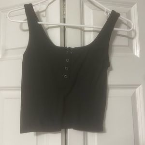 Aeropostal Seamless Tank Top; size S; cropped; black; 4 buttons